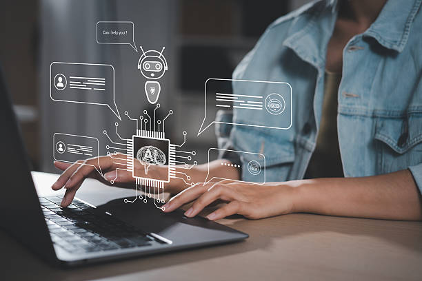 istock AI Chatbot conversation assistant. Person using online customer service with chatbot to get support. AI automatic answering machine. Artificial intelligence, customer support center, 2217123548