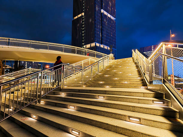 The staircase leading to the pedestrian overpass