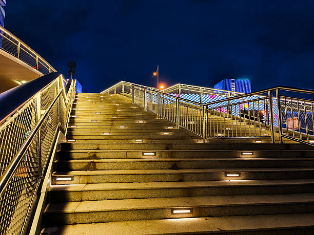 The staircase leading to the pedestrian overpass