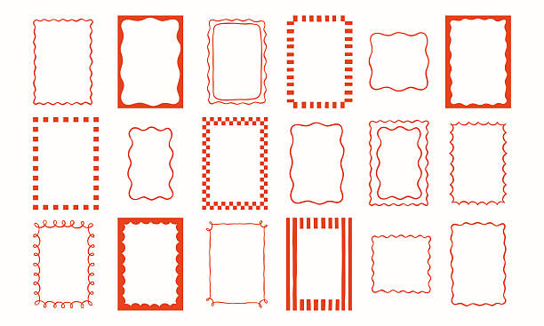 ilustrații de stoc cu set de cadre vectoriale drăguțe de epocă. ornamente decorative elegante cu dungi ondulate în carouri - cadru