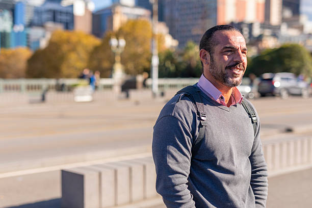 istock Happy middle aged man sightseeing in Melbourne Australia 2217130363