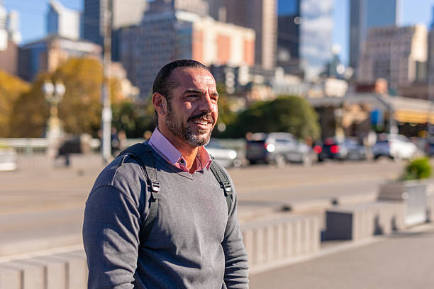 istock Happy middle aged man sightseeing in Melbourne Australia 2217130371