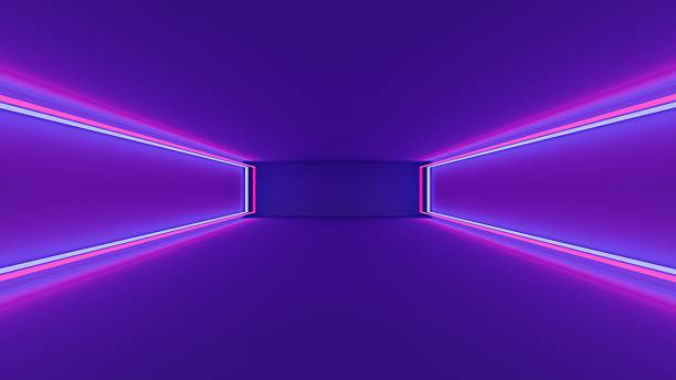 istock 3d render, ultraviolet neon square portal, glowing lines, tunnel, corridor, virtual reality, abstract fashion background, violet neon lights, arch, pink blue spectrum vibrant colors 2217131158