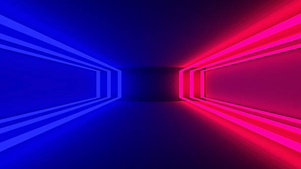 istock 3d render, ultraviolet neon square portal, glowing lines, tunnel, corridor, virtual reality, abstract fashion background, violet neon lights, arch, pink blue spectrum vibrant colors 2217131160