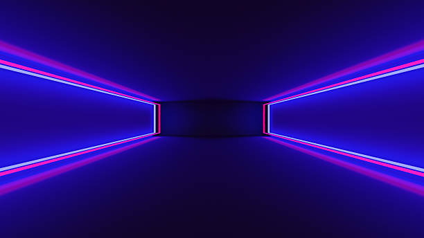 istock 3d render, ultraviolet neon square portal, glowing lines, tunnel, corridor, virtual reality, abstract fashion background, violet neon lights, arch, pink blue spectrum vibrant colors 2217131187