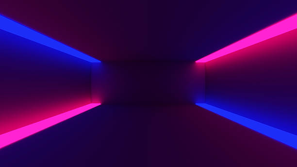 istock 3d render, ultraviolet neon square portal, glowing lines, tunnel, corridor, virtual reality, abstract fashion background, violet neon lights, arch, pink blue spectrum vibrant colors 2217131222