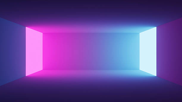 istock 3d render, ultraviolet neon rectangle portal, glowing lines, tunnel, corridor, virtual reality, abstract fashion background, violet neon lights, arch, pink blue spectrum vibrant colors 2217131269