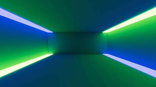 istock 3d render, ultraviolet neon square portal, glowing lines, tunnel, corridor, virtual reality, abstract fashion background, green blue neon lights, arch, pink blue spectrum vibrant colors, 2217131433