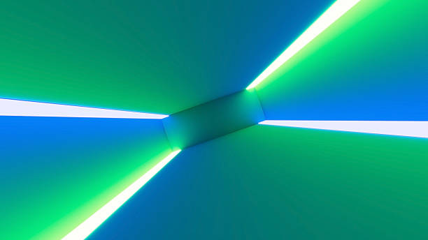 istock 3d render, ultraviolet neon square portal, glowing lines, tunnel, corridor, virtual reality, abstract fashion background, green blue neon lights, arch, pink blue spectrum vibrant colors, 2217131434
