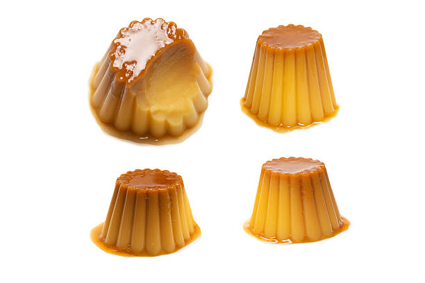 Tasty caramel pudding isolated on a white background. Top view.