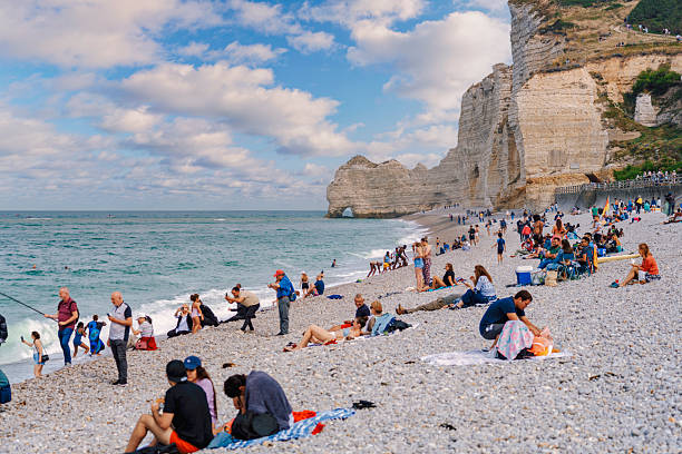 Cliffs and beach in Etretat, Normandy, France