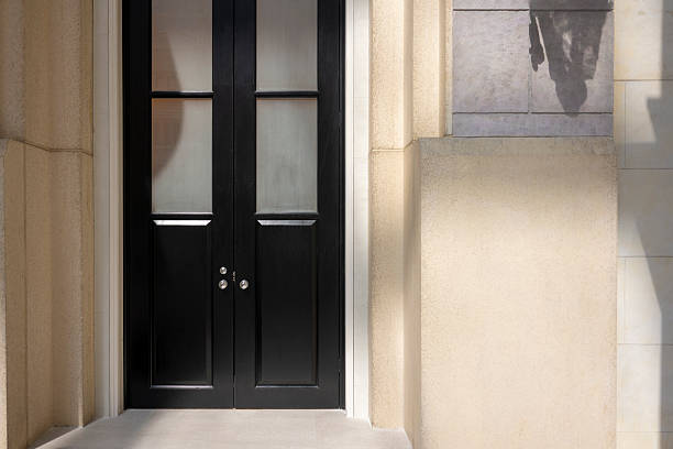 istock Black Doorway with Frosted Glass Panel 2217139106