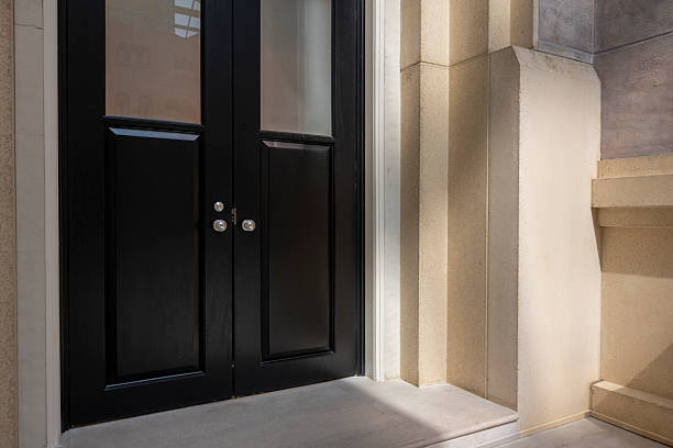 istock Black Doorway with Frosted Glass Panel 2217139136