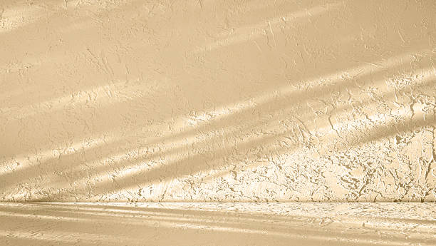 istock This image displays a concrete textured light beige wall and floor surface illuminated by soft, tree leaves shadow patterns cast across it, creating a minimalist and slightly abstract scene. 2217142912