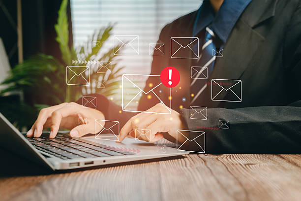 istock Business Person Using Laptop with Email Notifications and Alerts in Modern Office Environment, Business concept 2217142977