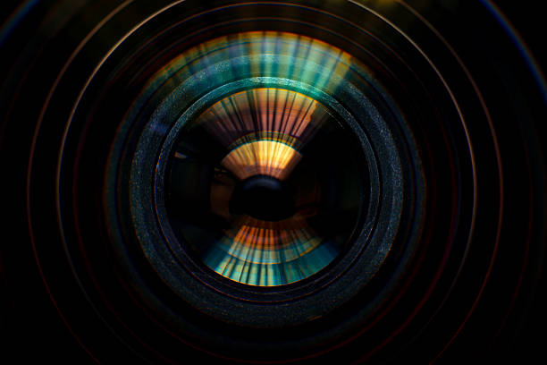 istock Close-up camera lens,Photo Camera or Video lens close-up on black background, objective, concept of photographer camera man job, looking for a photographer, 2217149871
