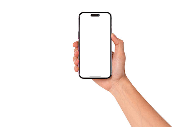 istock Hand showing smartphone with blank screen isolated on white background. Premium high quality studio shot. Concept for technology, business, finance and advertising. 2217151617