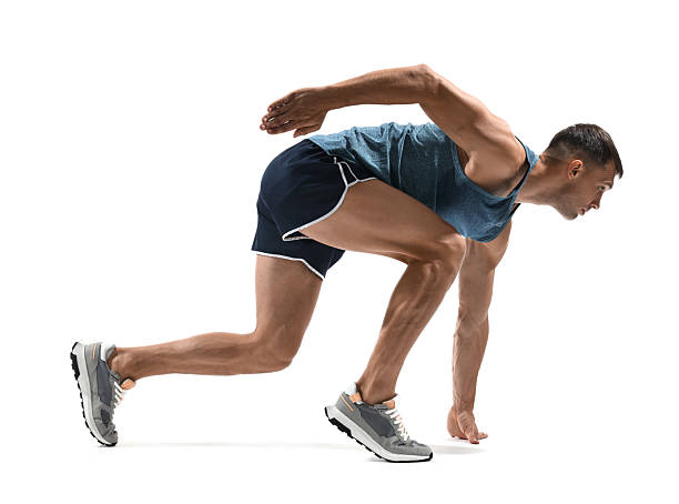 istock Sportsman in starting position for run on white background 2217153074