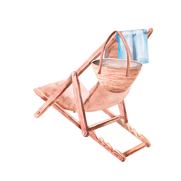 istock Sun lounger back view, empty bag, clothes. Isolated watercolor illustration on the theme of beach holidays for restaurant design, travel brochures, printing on fabric and textiles. 2217156607