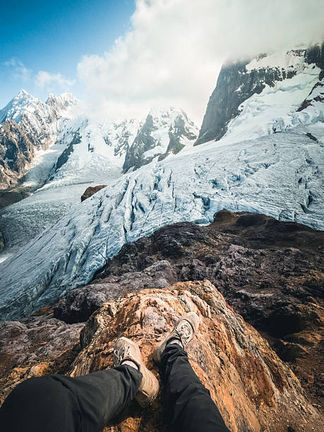 istock View past hiker's feet to glacier 2217175347