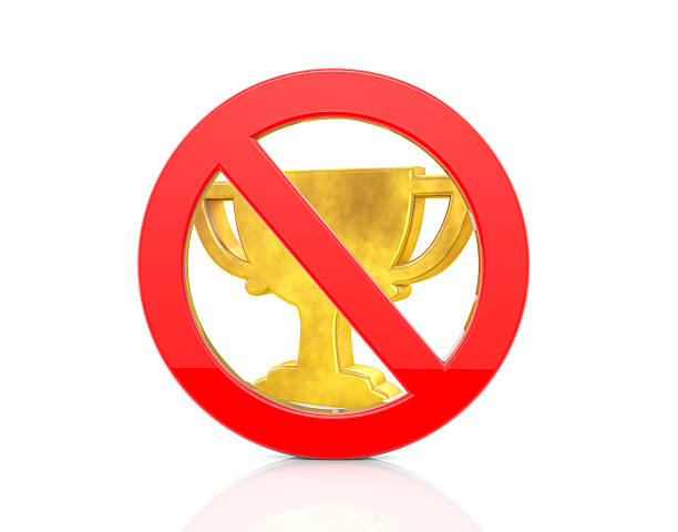 Gold trophy cup award with forbidden sign