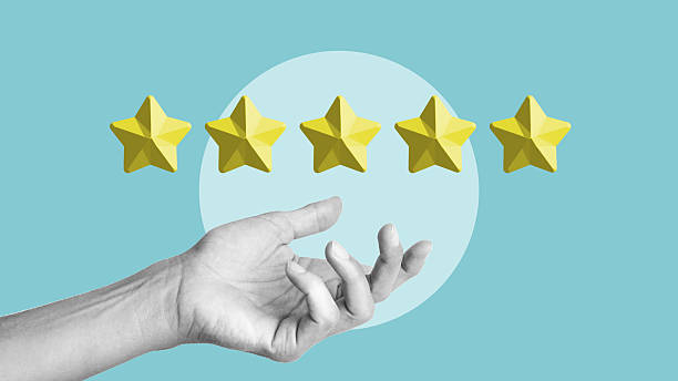 istock Feedback concept as as collage with hand and five-star icon rating. Online reputation management and Customer Experience 2217177847