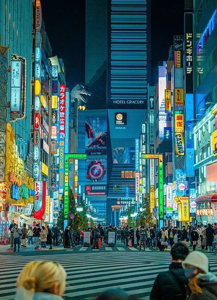 istock Vibrant Shinjuku night scene with Godzilla 2217180377