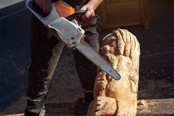 istock Man using chain saw to create wood carving 2217187580