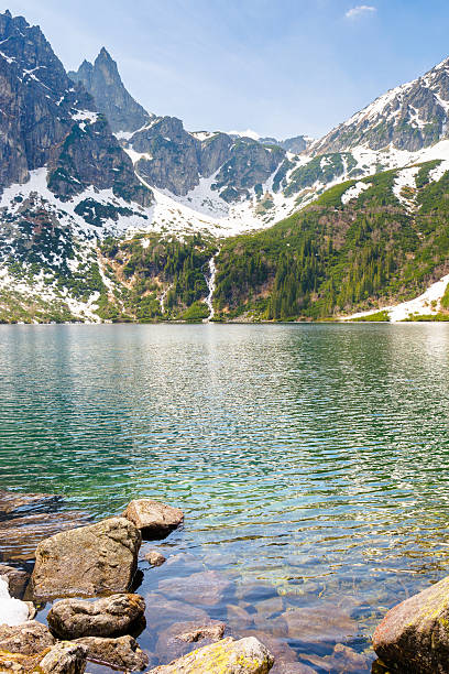istock landscape with lake and mountains in snow 2217187955