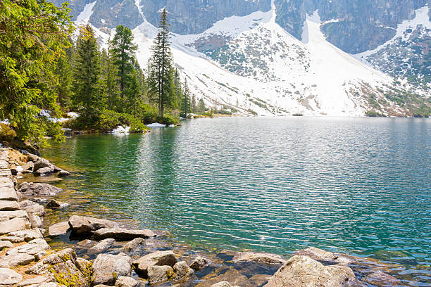 istock landscape with lake and mountains in snow 2217189070