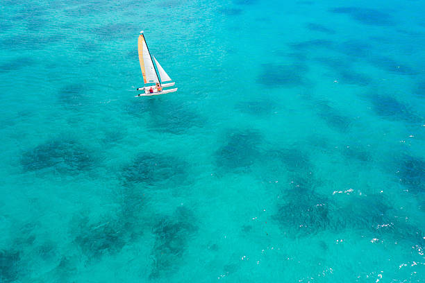 Aerial of the traditional sailboats on Zanzibar, Tanzania, Africa. Converted from RAW.