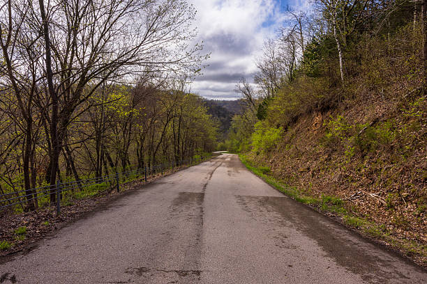 istock Road In Hilly Woods Landscape In Spring 2217194946