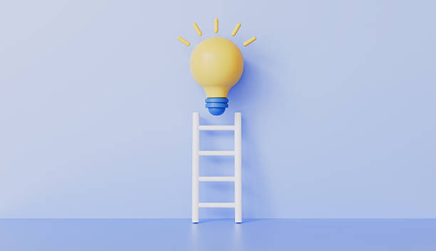 istock Glowing light bulb with stair, Creativity and innovation, idea and development concept 2217209698
