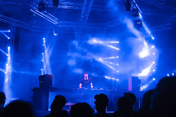 istock Dj playing techno music on the stage in summer 2217210334