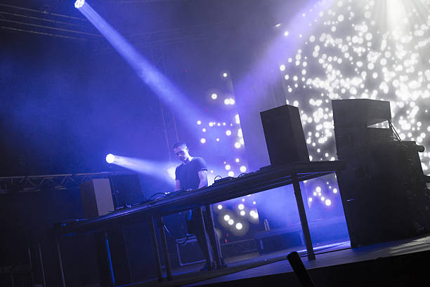 istock Dj playing techno music on the stage in summer 2217210352