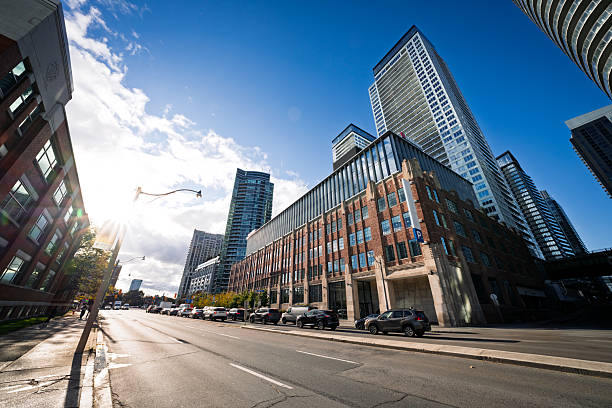 Downtown Toronto streets during an autumn sunset in Ontario, Canada