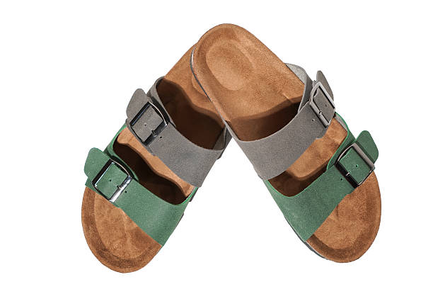 Brown Leather Slippers-Sandals On White Background