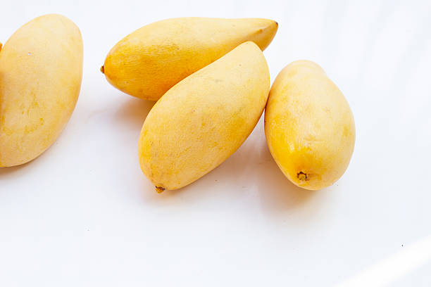istock Ripe sweet yellow mango fruits on white 2217225530
