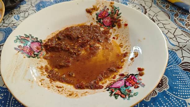 Peanut sauce on a white plate