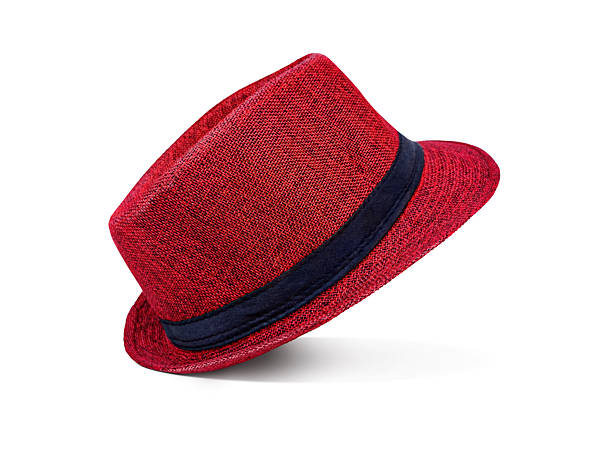 istock Red beach straw hat for men on white background. 2217226092