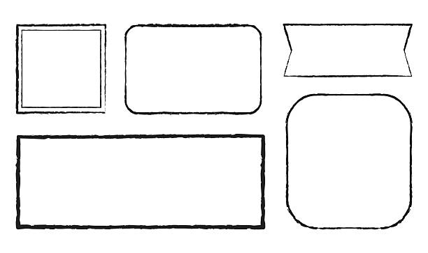 A collection of grunge textured frames in various shapes, including rectangle, square, rounded corners, and ribbon-like designs. Suitable for labels, graphic design, or creative projects.