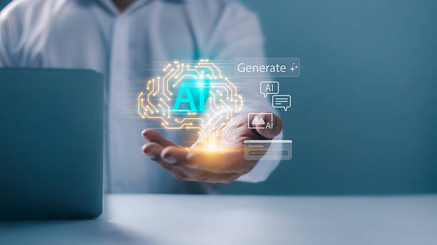 istock A businessman showcases AI technology in his hand, representing artificial intelligence, data generation, and digital transformation for business innovation and smart automation solutions. 2217236312