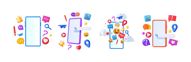 istock Mobile phone with social media 3d icons set. Digital communication on smartphone concept for app design, internet connection. 2217249050