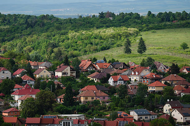 istock Hillside village with scattered houses and lush greenery 2217250130