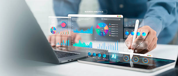 istock Business analytics and data management system to financial report with business performance, KPI or SEO dashboard. Corporate strategy, digital marketing plan. Finance analyst working with Ai 2217251320