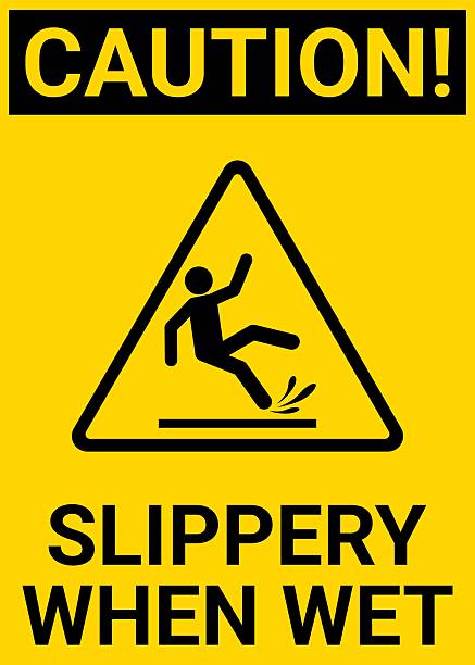 istock slippery wet floor sign. warning caution wet floor. cleaning in progress sign. vector sticker illustration. 2217255208