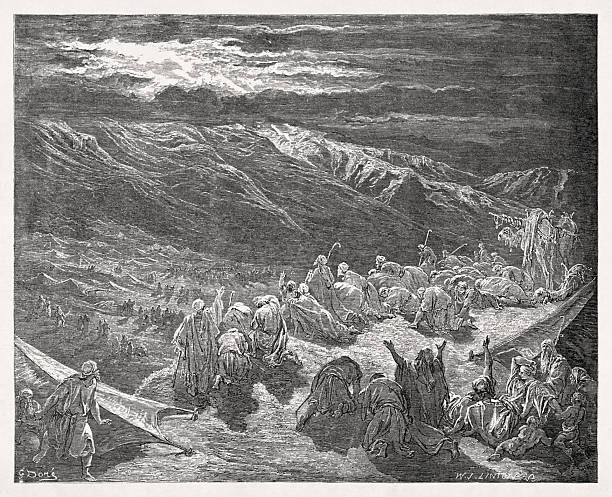 Engraving by Gustave Doré representing the giving of the law on Mount Sinai.