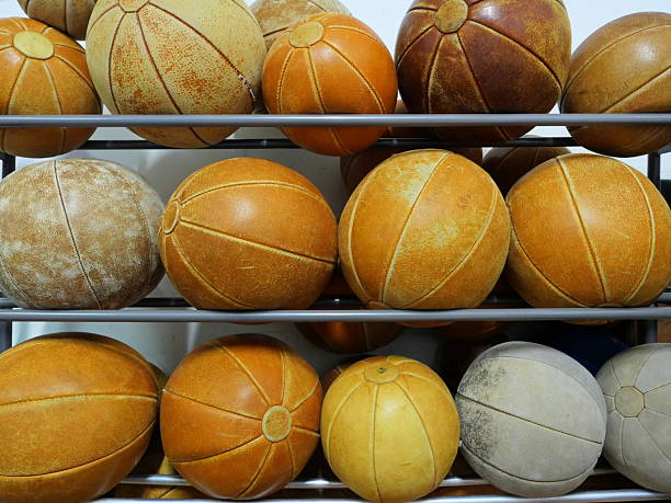 istock Old leather medicine balls 2217270045