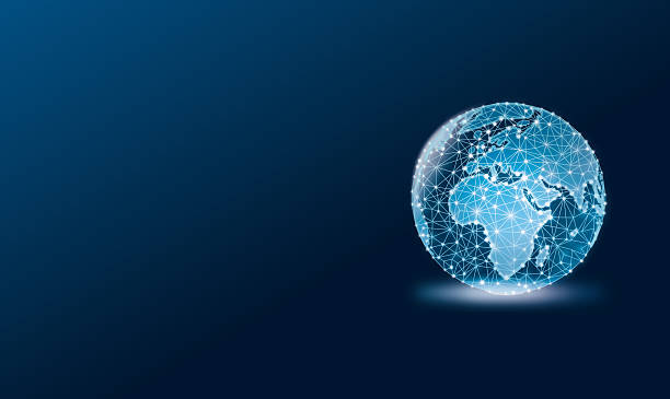 istock Transparent earth globe wire-frame model made out of polygonal structure lines and dots 2217274671