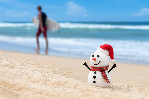 istock Snowman on the beach holiday concept 2217277094